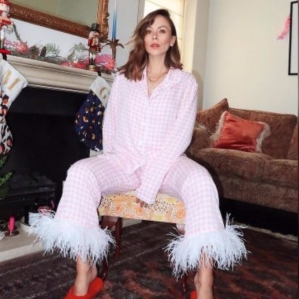 NEW Sleeper Party Pajama Set with Feathers Pink Vichy Medium